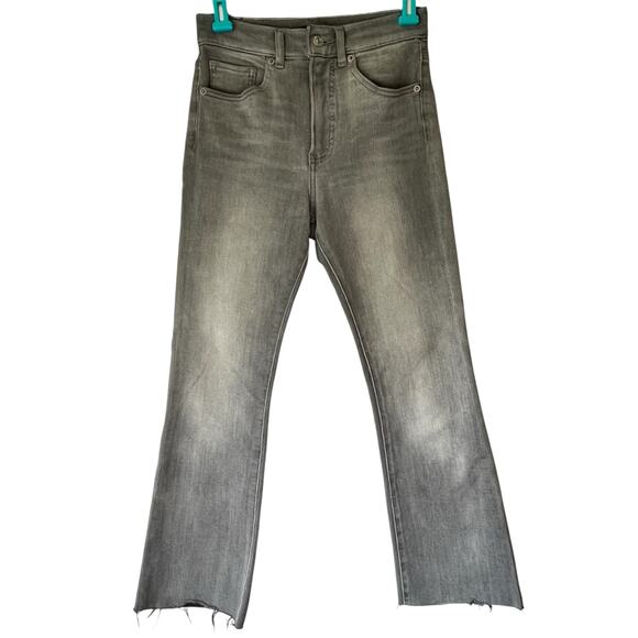 Express Gray High Rise 4 Way Hyper Stretch Cropped Flare Jean Size 0 Regular - Picture 1 of 12